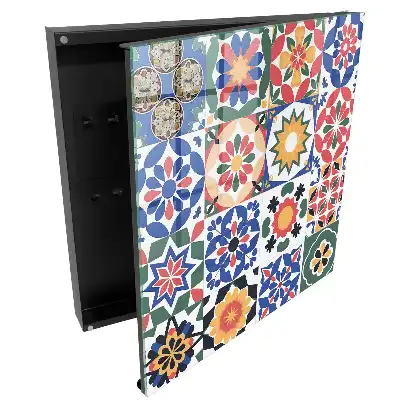 Boîte à clés murale mosaïques florales colorées agencement harmonieux