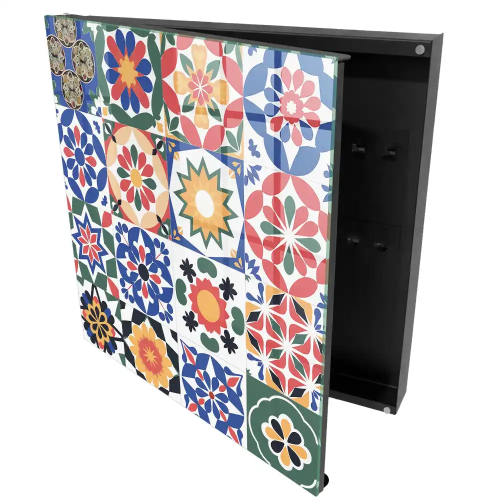 Boîte à clés murale mosaïques florales colorées agencement harmonieux
