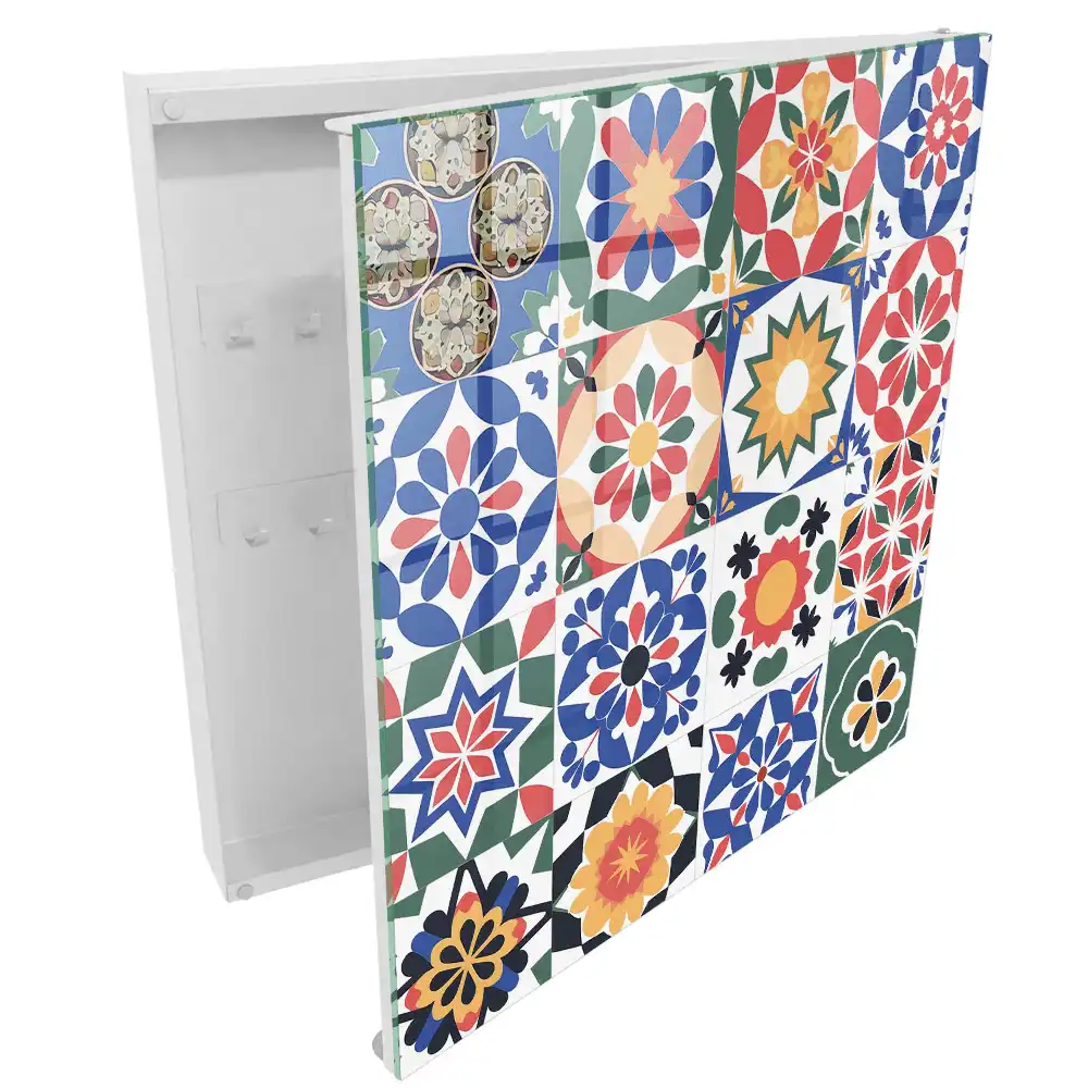 Boîte à clés murale mosaïques florales colorées agencement harmonieux