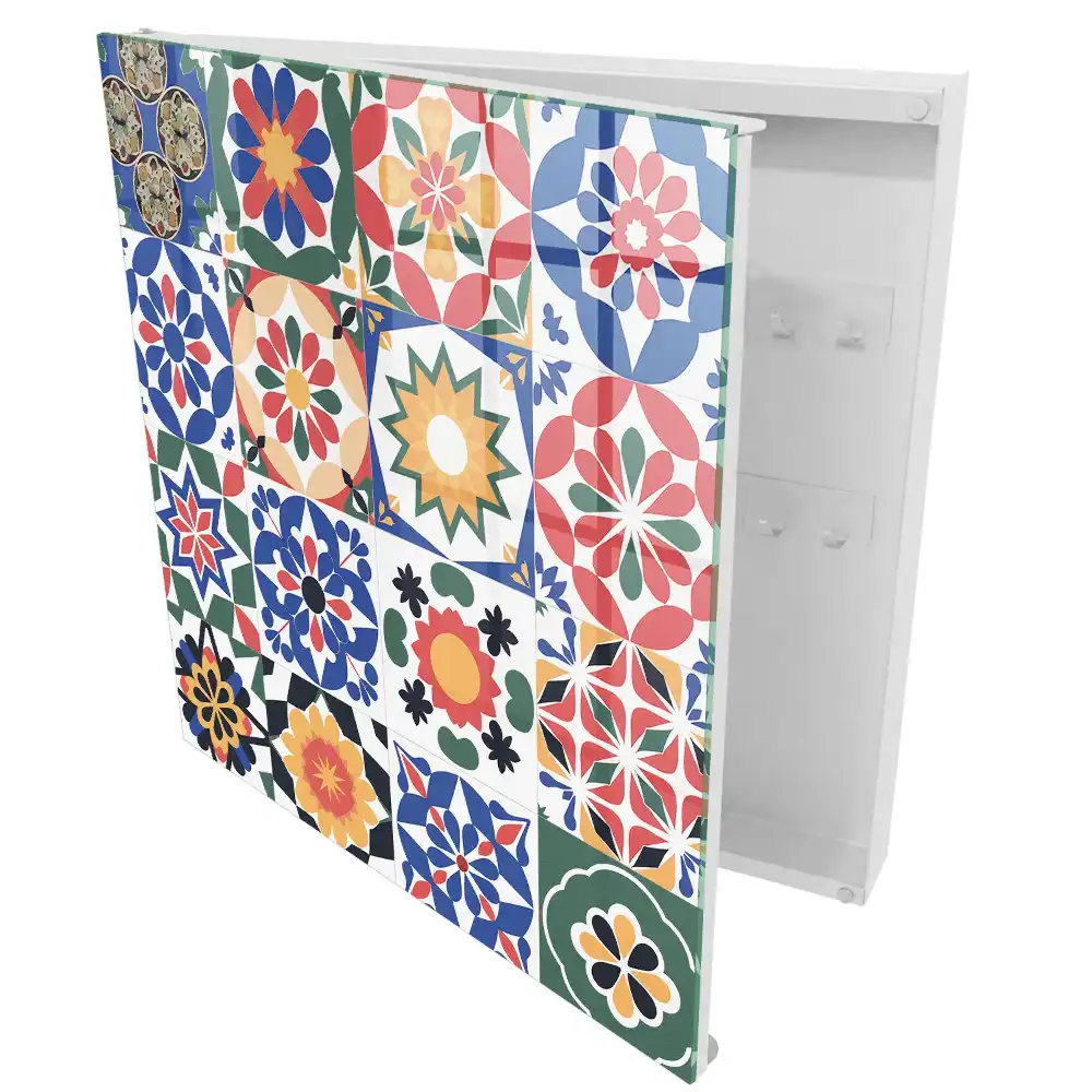 Boîte à clés murale mosaïques florales colorées agencement harmonieux