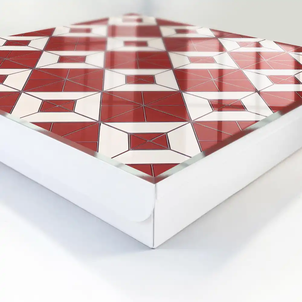 Boîte à clés murale motif géométrique rouge et blanc composition dynamique