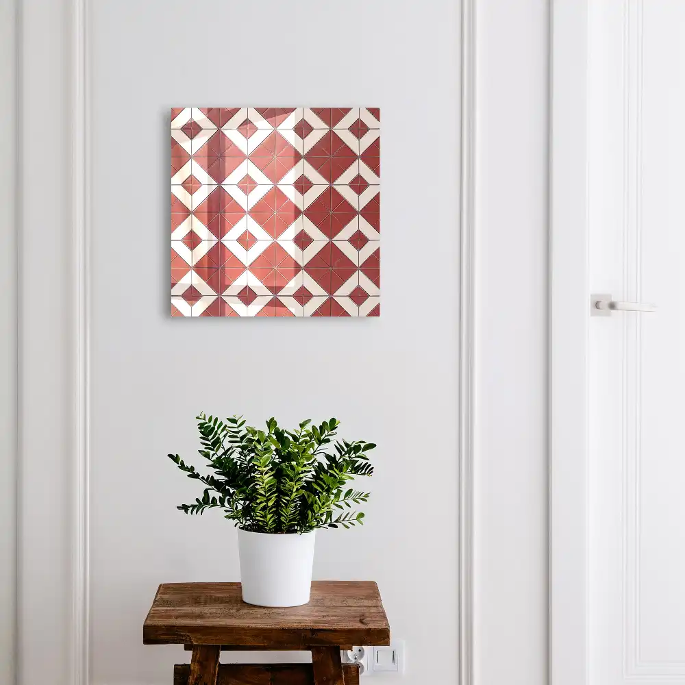 Boîte à clés murale motif géométrique rouge et blanc composition dynamique