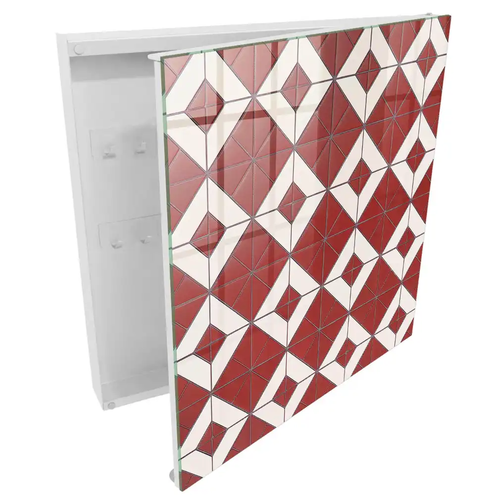 Boîte à clés murale motif géométrique rouge et blanc composition dynamique