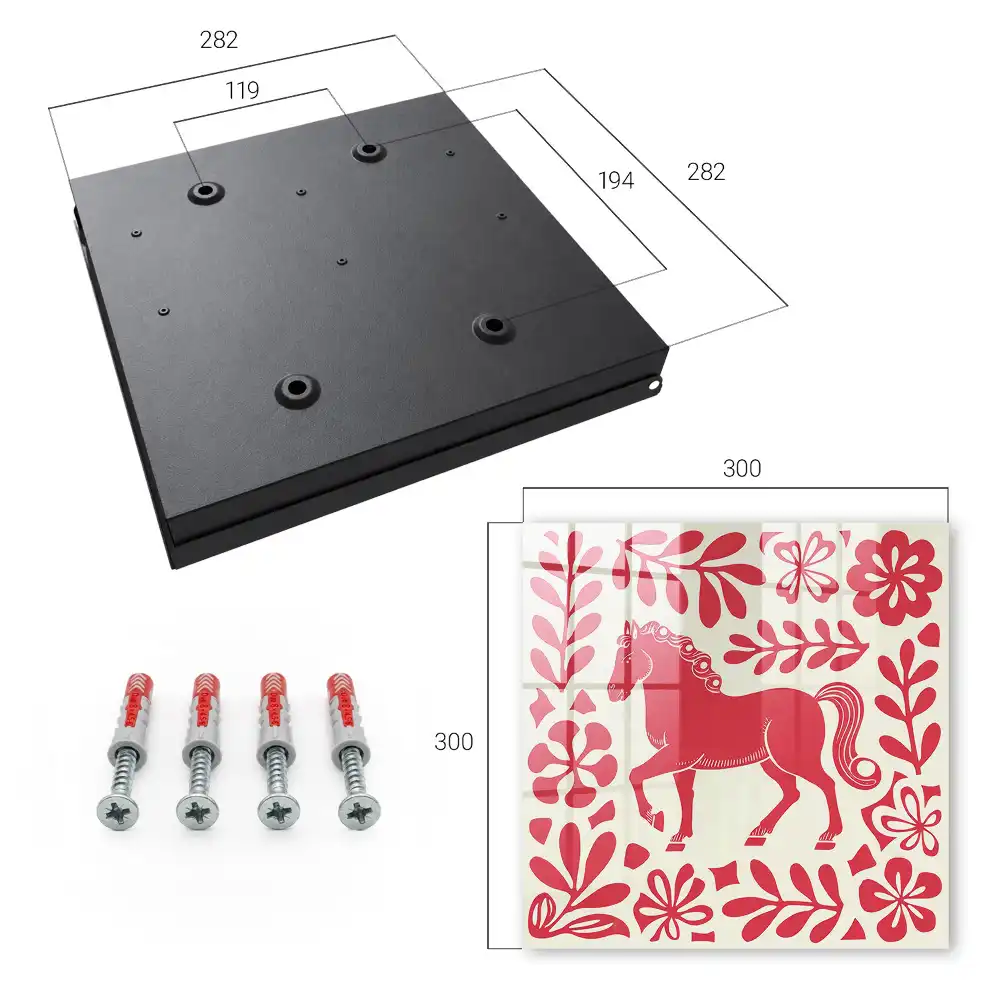 Boîte à clés murale cheval rouge avec motifs végétaux