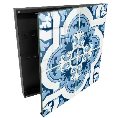 Armoire à clés motifs symétriques dans les tons de bleu