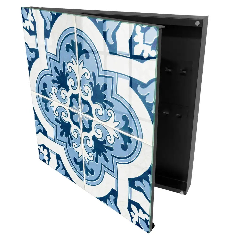 Armoire à clés motifs symétriques dans les tons de bleu