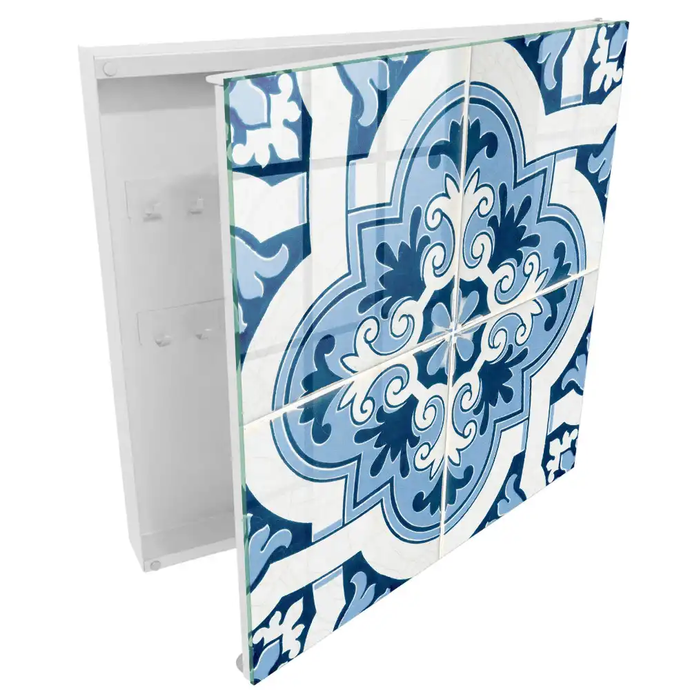 Armoire à clés motifs symétriques dans les tons de bleu