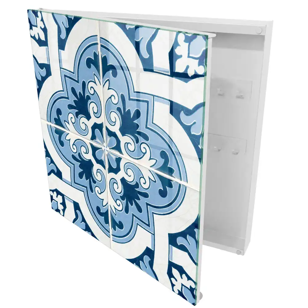 Armoire à clés motifs symétriques dans les tons de bleu