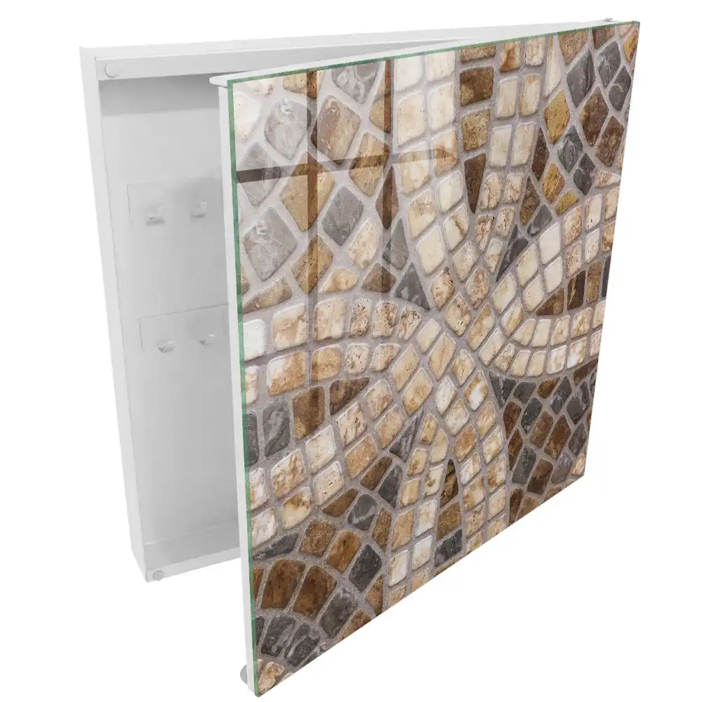 Boîte à clés murale mosaïque de carreaux bruns beiges et gris