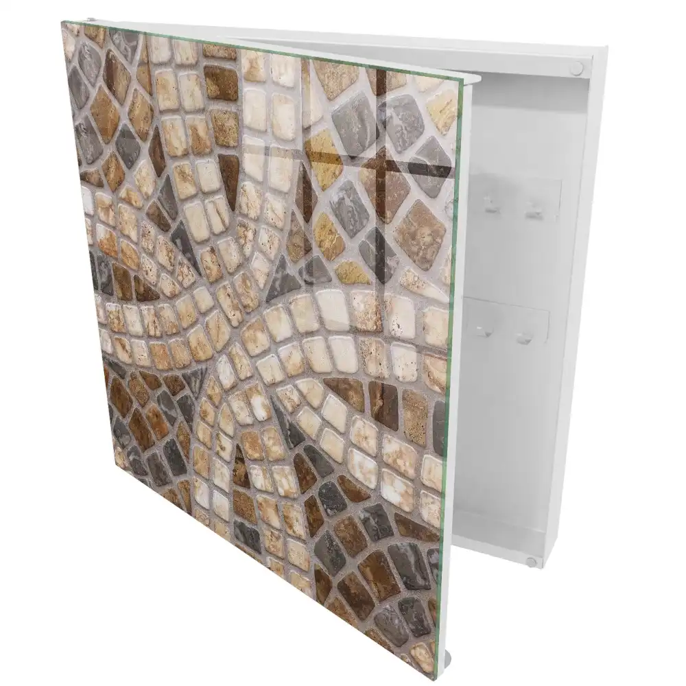 Boîte à clés murale mosaïque de carreaux bruns beiges et gris