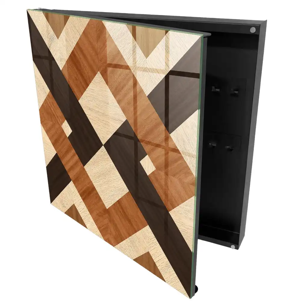 Boîte à clés murale motifs géométriques beige marron noir