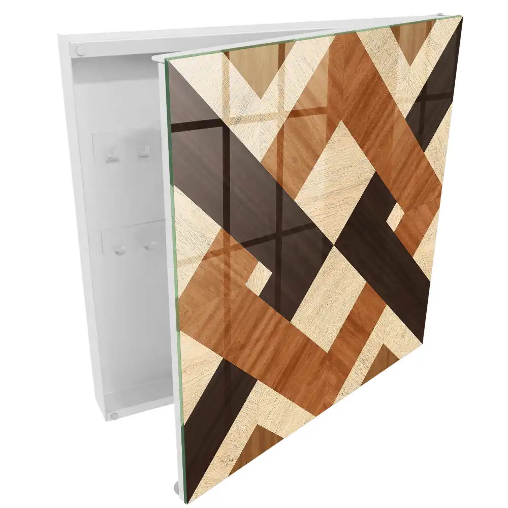 Boîte à clés murale motifs géométriques beige marron noir