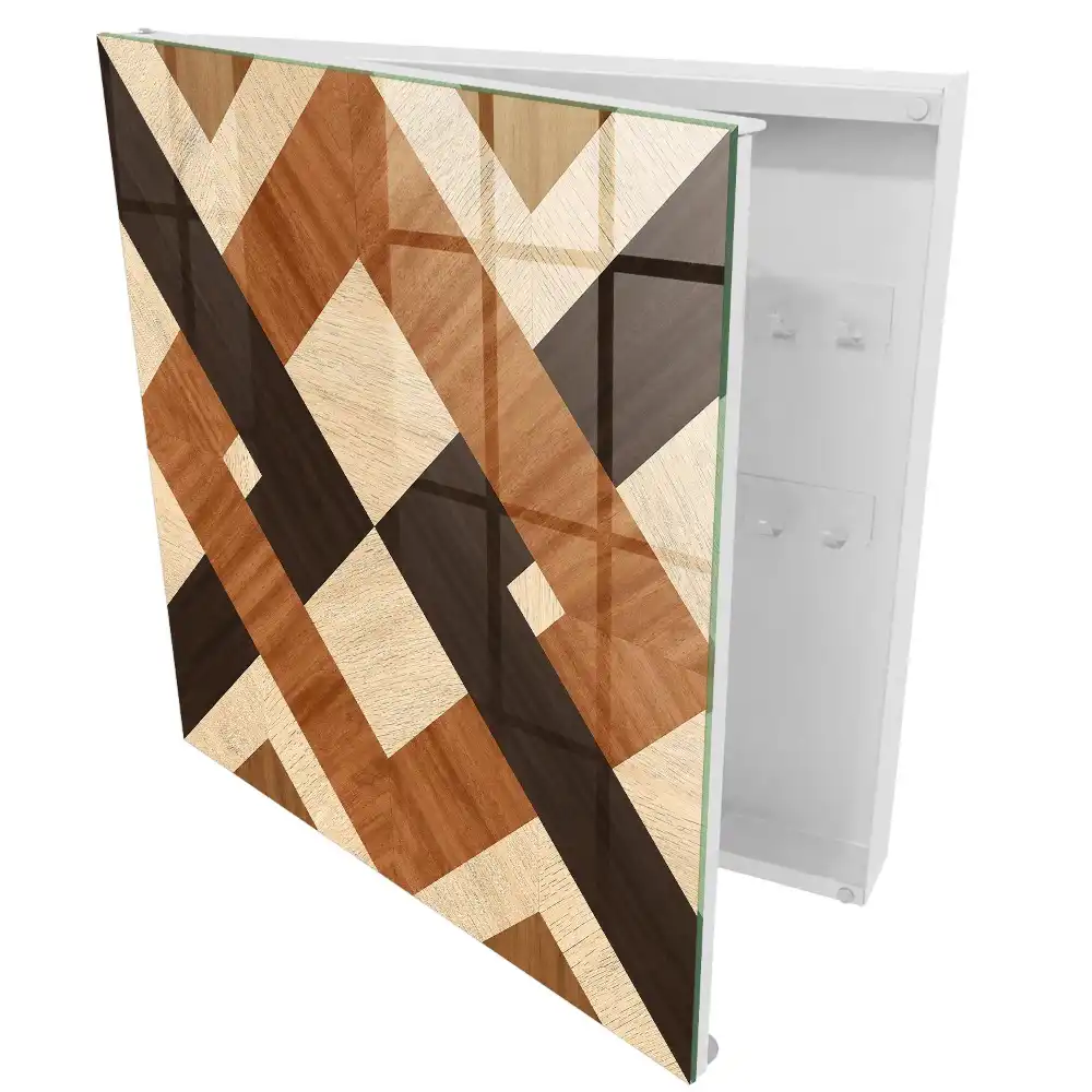 Boîte à clés murale motifs géométriques beige marron noir