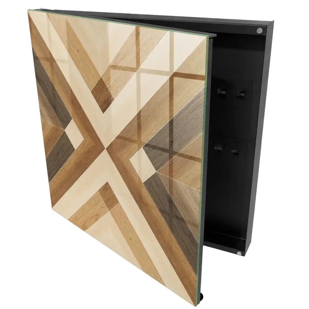 Boîte à clés murale motif géométrique dans les tons de brun et de beige
