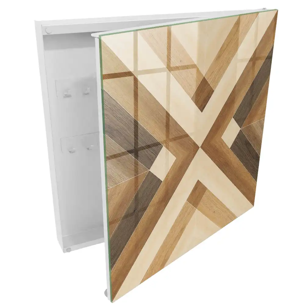 Boîte à clés murale motif géométrique dans les tons de brun et de beige