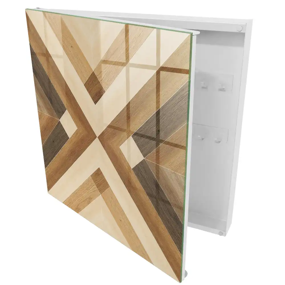 Boîte à clés murale motif géométrique dans les tons de brun et de beige