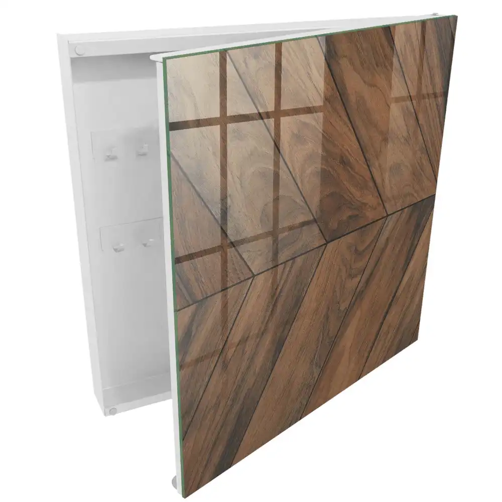 Boîte à clés un bois chaleureux avec un motif à chevrons classique d'une élégance raffinée