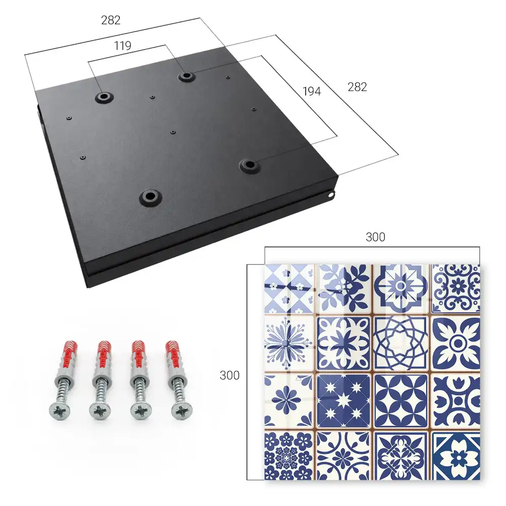 Armoire à clés motifs géométriques dans les tons bleus et blancs