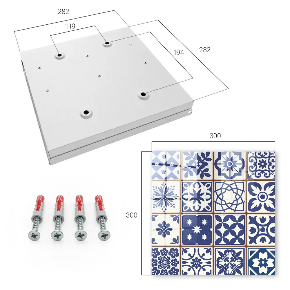 Armoire à clés motifs géométriques dans les tons bleus et blancs