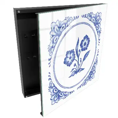 Boîte à clés murale motif floral dans les tons de bleu