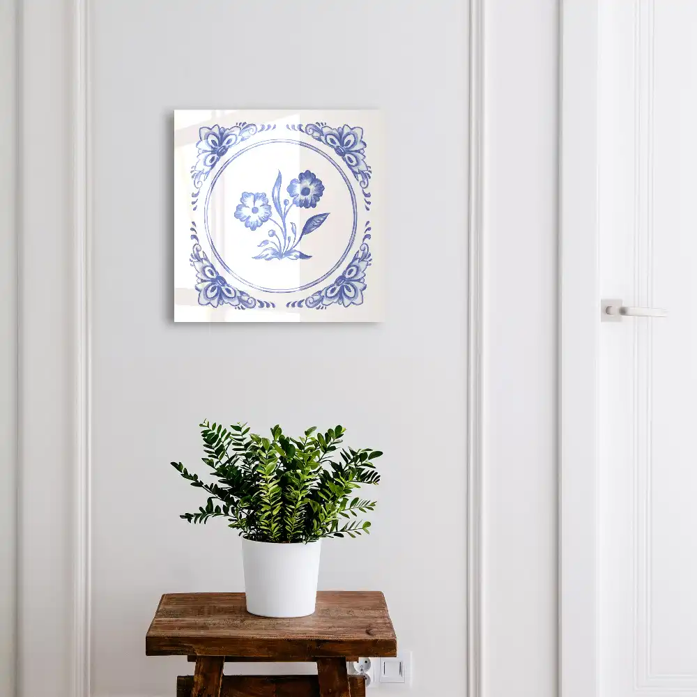 Boîte à clés murale motif floral dans les tons de bleu