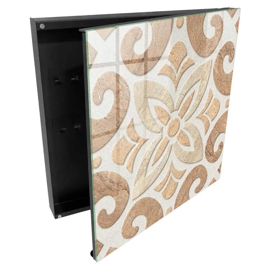 Armoire à clés motif géométrique dans les tons beige et marron