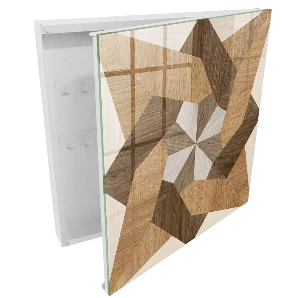 Boîte à clés murale structure géométrique en bois aux tons chauds