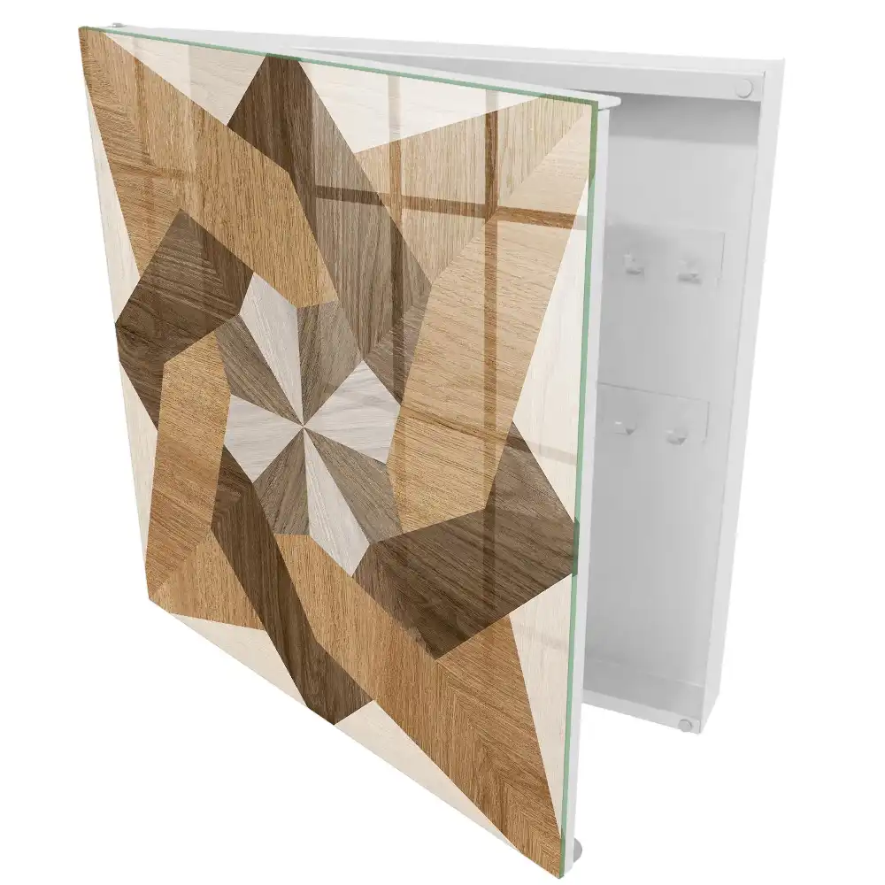 Boîte à clés murale structure géométrique en bois aux tons chauds