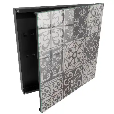 Boîte à clés murale motifs géométriques en mosaïque dans des tons de gris