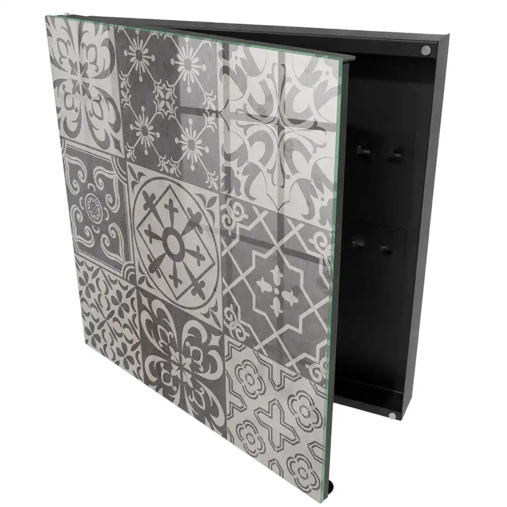 Boîte à clés murale motifs géométriques en mosaïque dans des tons de gris