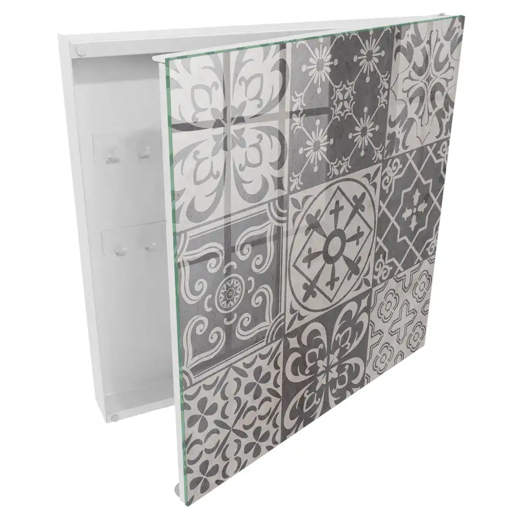 Boîte à clés murale motifs géométriques en mosaïque dans des tons de gris