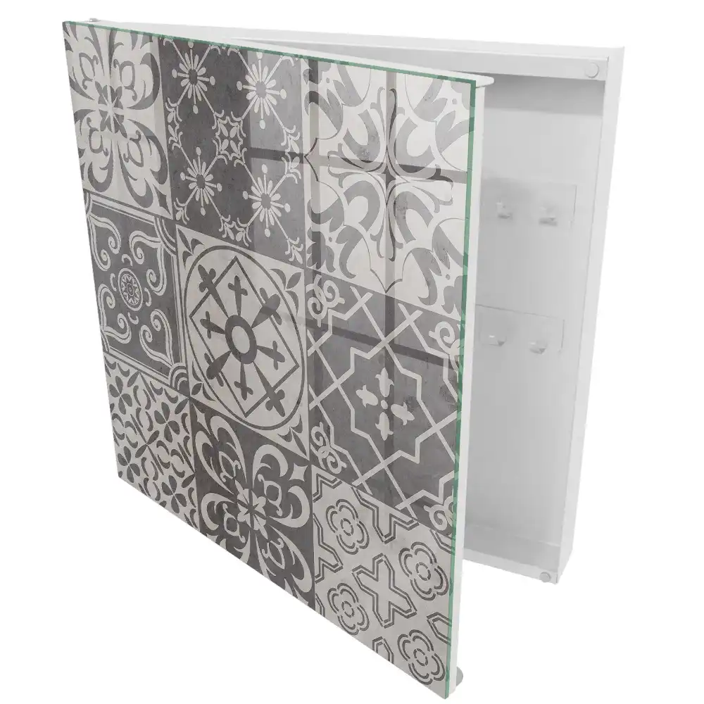 Boîte à clés murale motifs géométriques en mosaïque dans des tons de gris