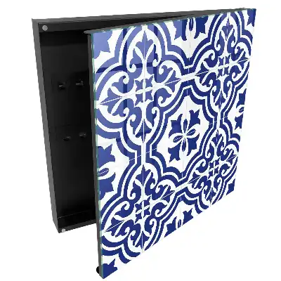 Boîte à clés murale motif traditionnel dans les tons bleus et blancs