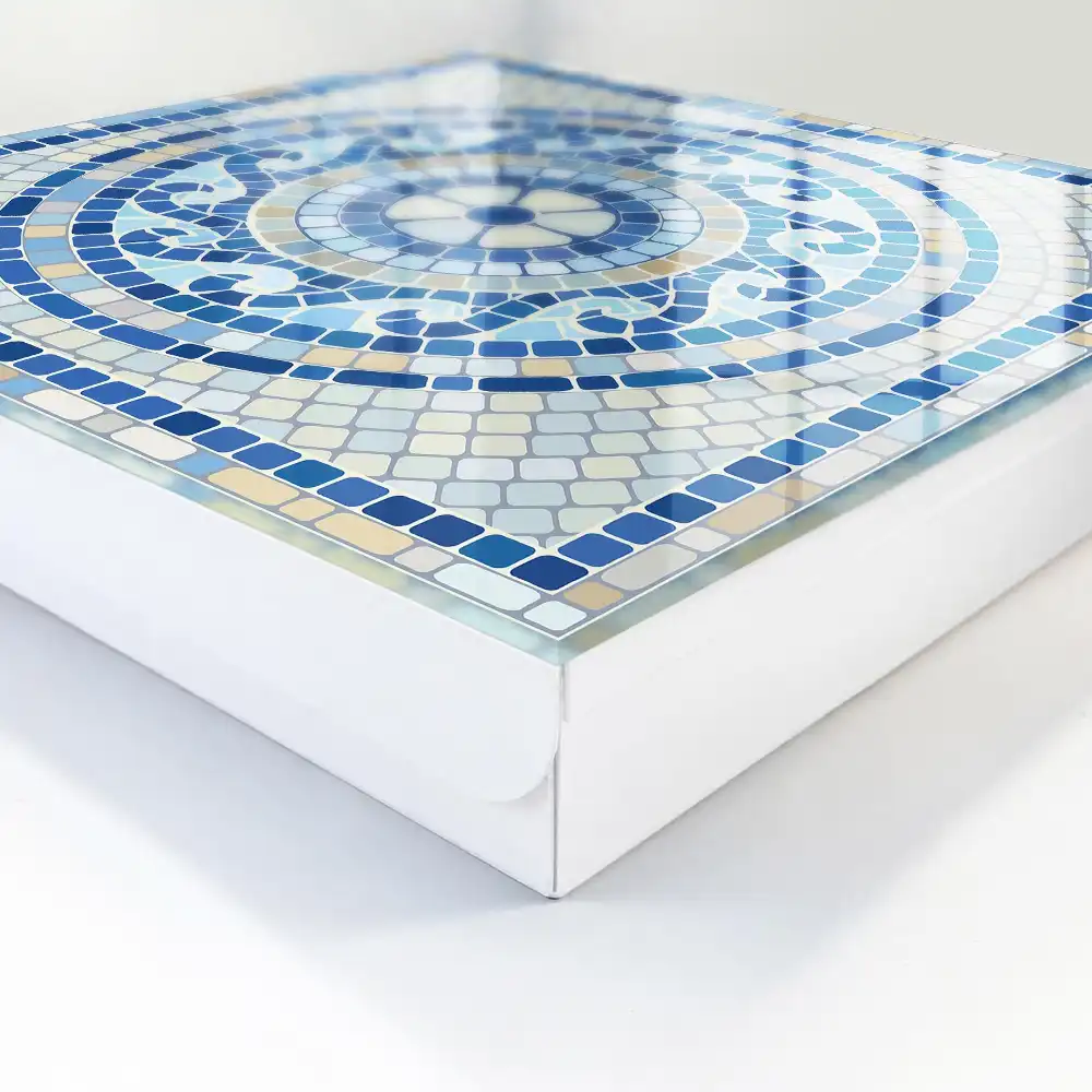 Boîte à clés mosaïque ronde dans les tons bleus et beiges