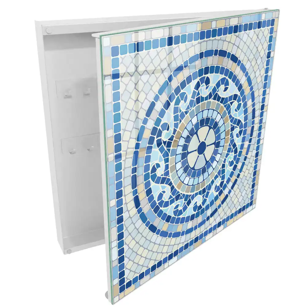 Boîte à clés mosaïque ronde dans les tons bleus et beiges
