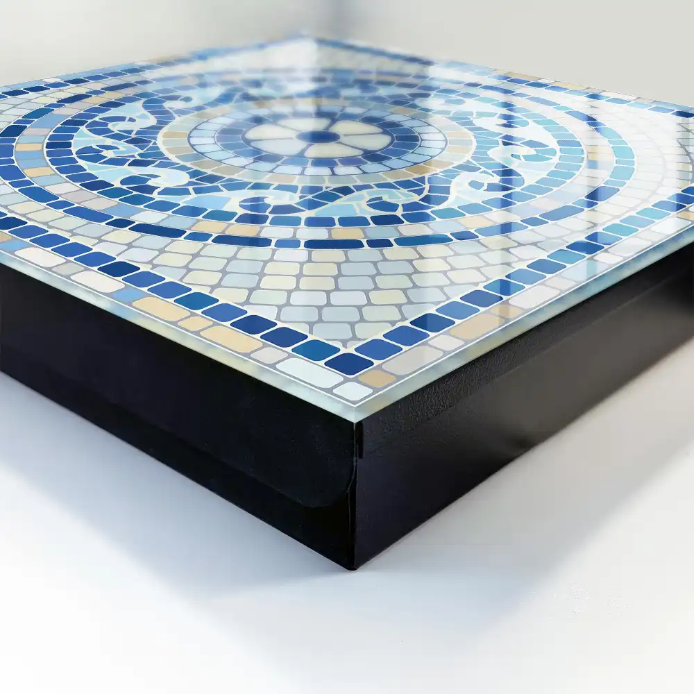 Boîte à clés mosaïque ronde dans les tons bleus et beiges