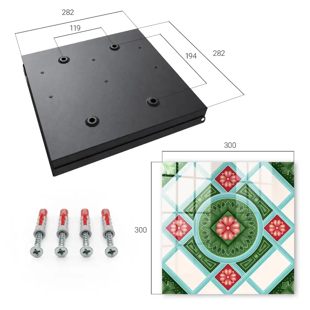 Boîte à clés motifs géométriques avec des fleurs vertes rouges et bleues