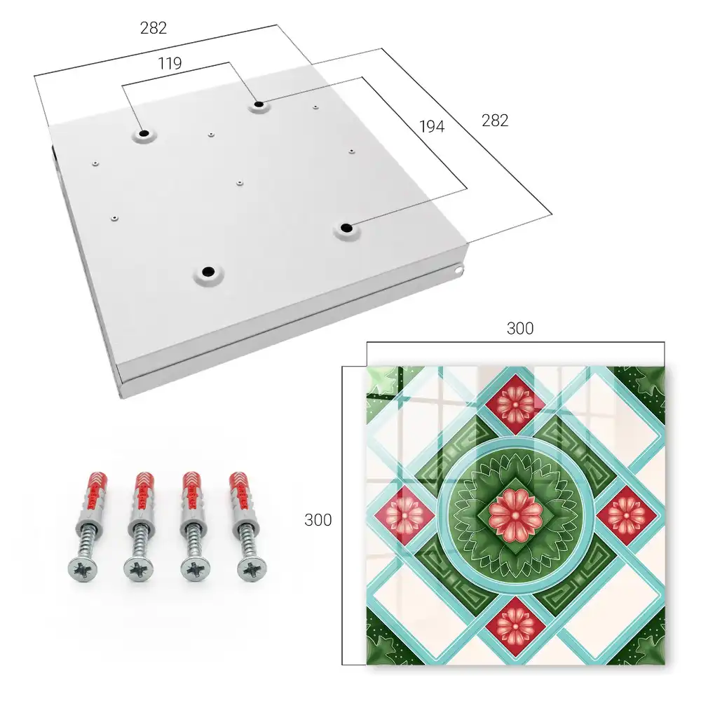 Boîte à clés motifs géométriques avec des fleurs vertes rouges et bleues