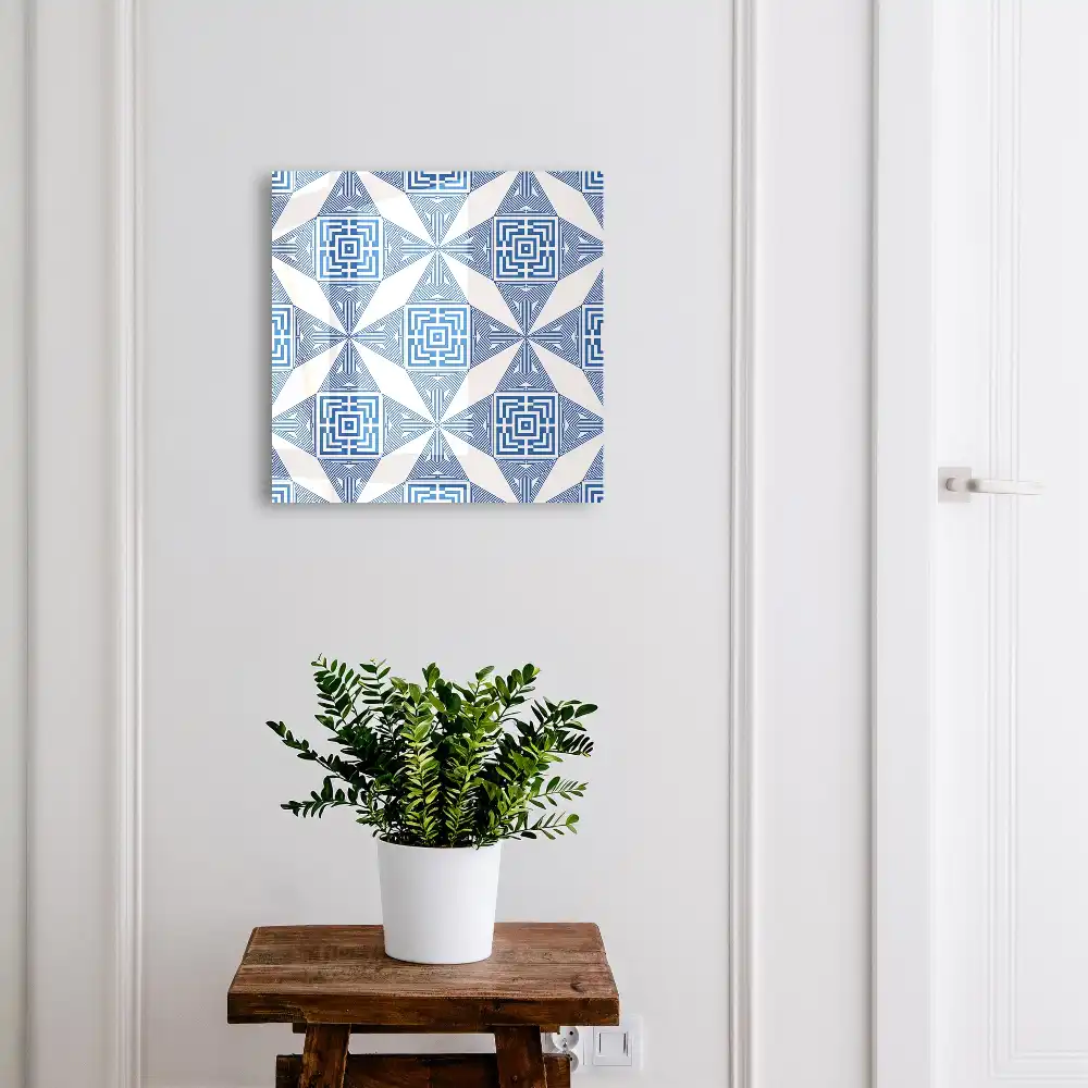 Armoire à clés motif géométrique à carrés bleus