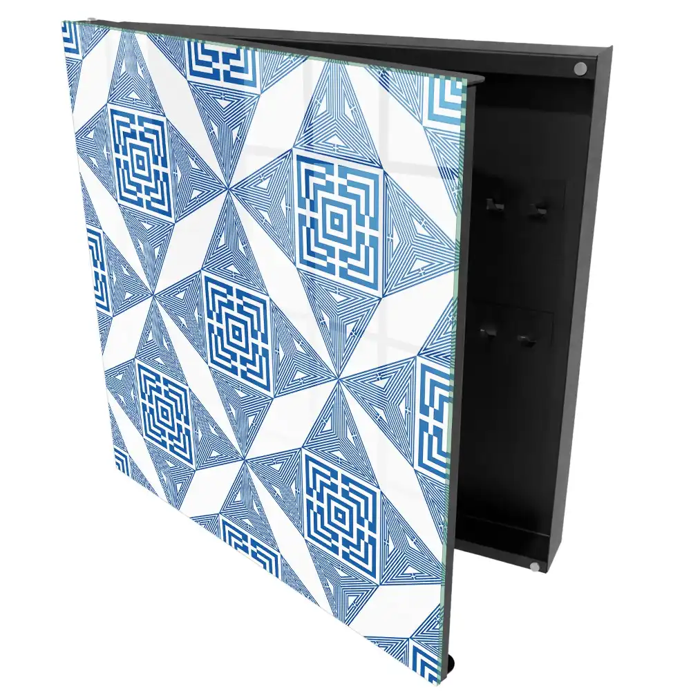 Armoire à clés motif géométrique à carrés bleus