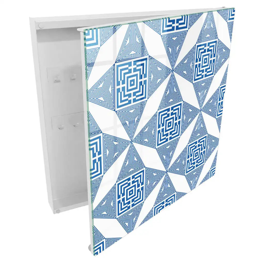 Armoire à clés motif géométrique à carrés bleus