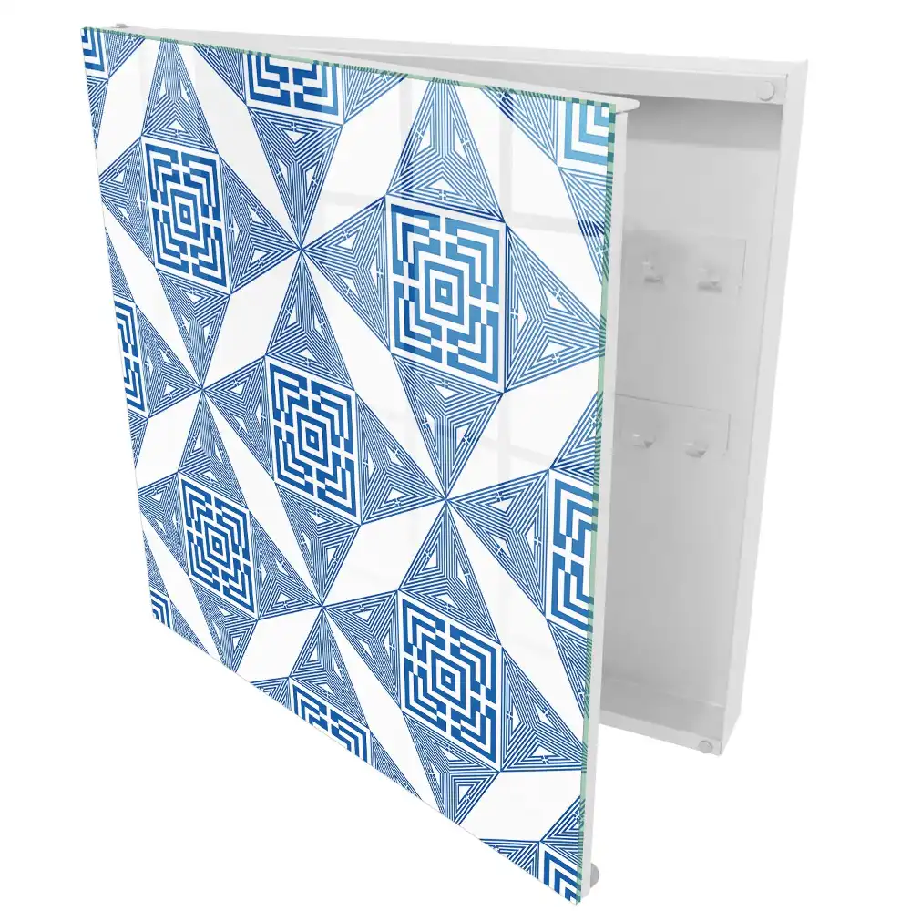 Armoire à clés motif géométrique à carrés bleus