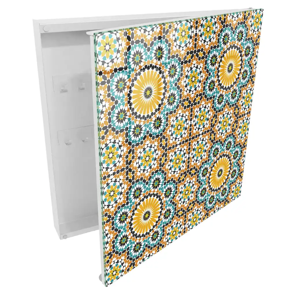 Boîte à clés murale composition colorée avec des motifs géométriques