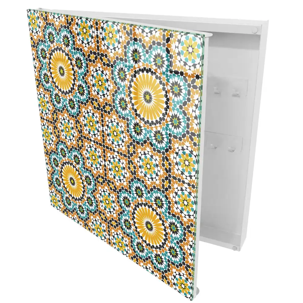 Boîte à clés murale composition colorée avec des motifs géométriques