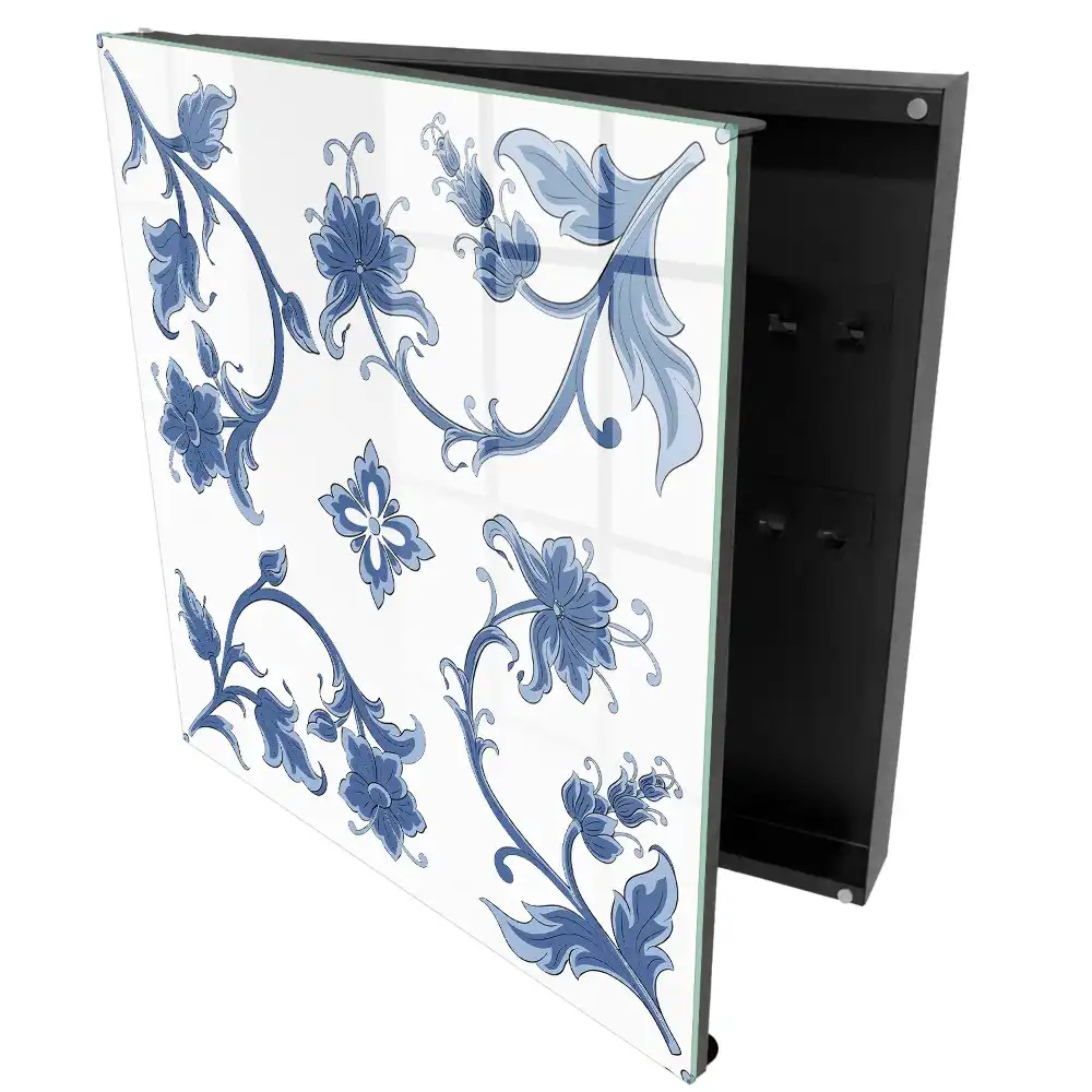 Boîte à clés gracieuses fleurs bleues sur fond blanc
