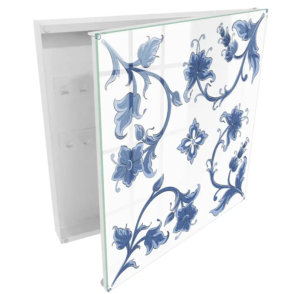 Boîte à clés gracieuses fleurs bleues sur fond blanc