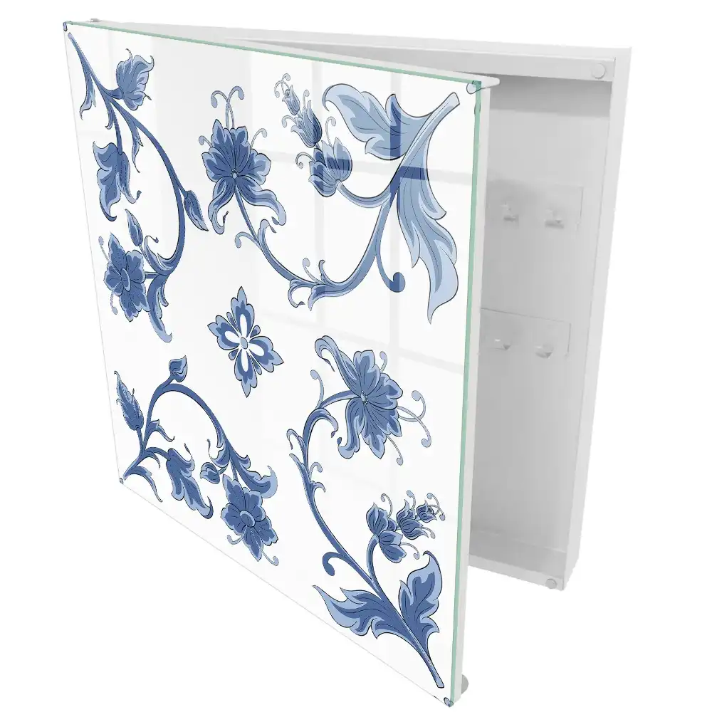 Boîte à clés gracieuses fleurs bleues sur fond blanc
