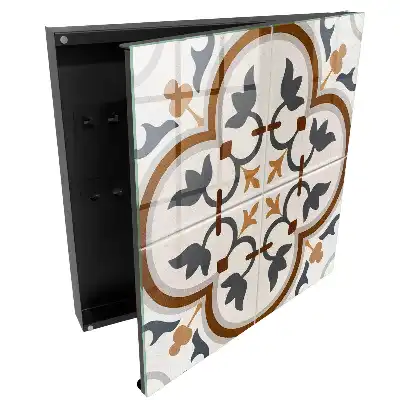 Armoire à clés géométrie florale avec une dominance de beige et de gris