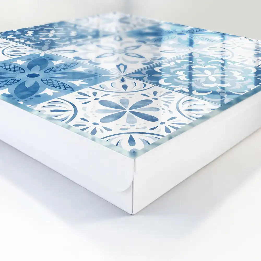 Boîte à clés murale motifs de carreaux bleus et blancs