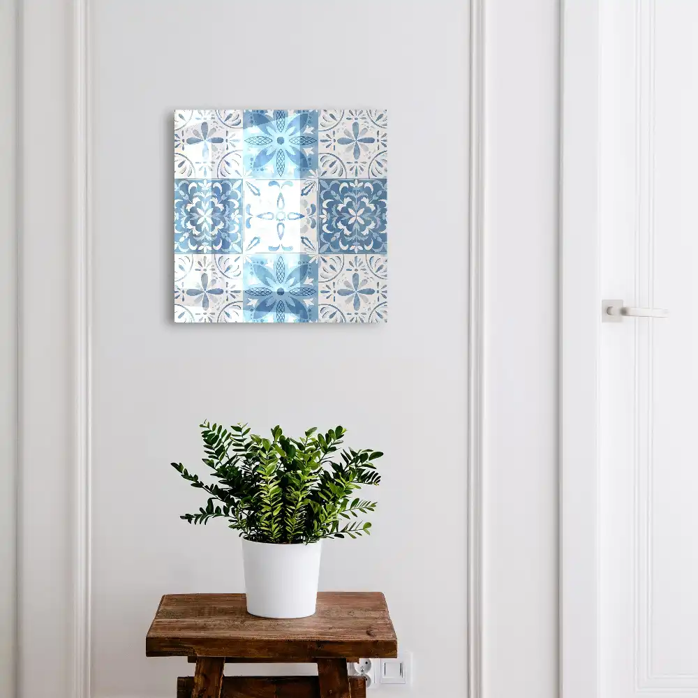 Boîte à clés murale motifs de carreaux bleus et blancs